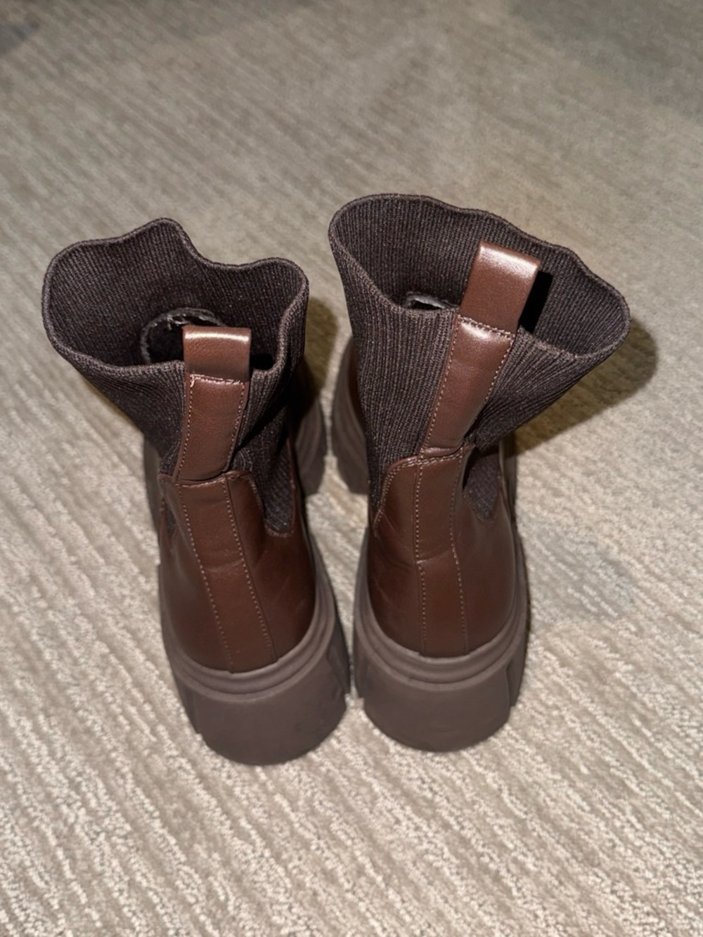Steve Madden Brown Leather Platform Sock Chelsea Boots - Picture 4 of 6